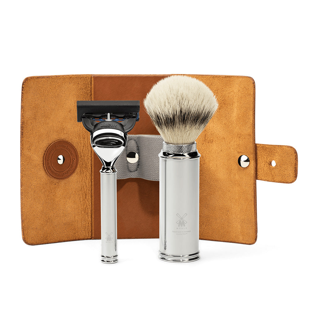 TRAVEL - Travel Shaving Set with Leather Case