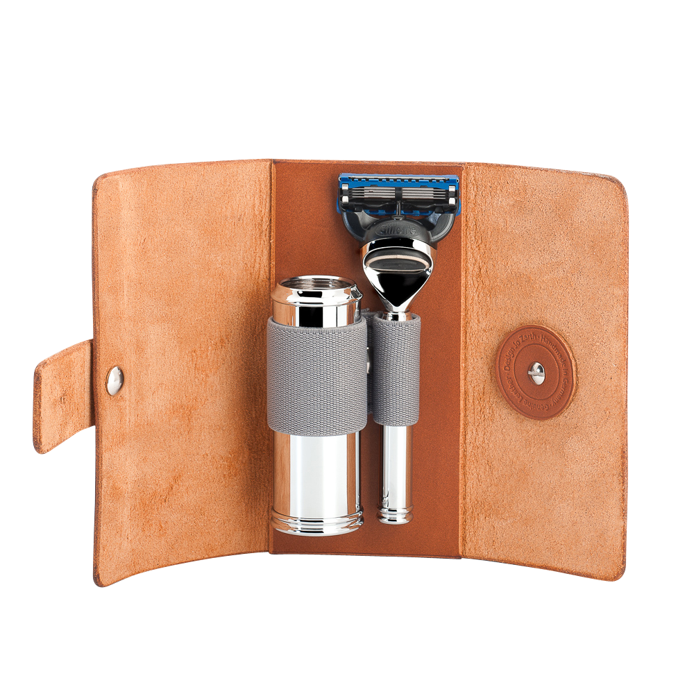 TRAVEL - Travel Shaving Set with Leather Pouch | Shaving Products for ...