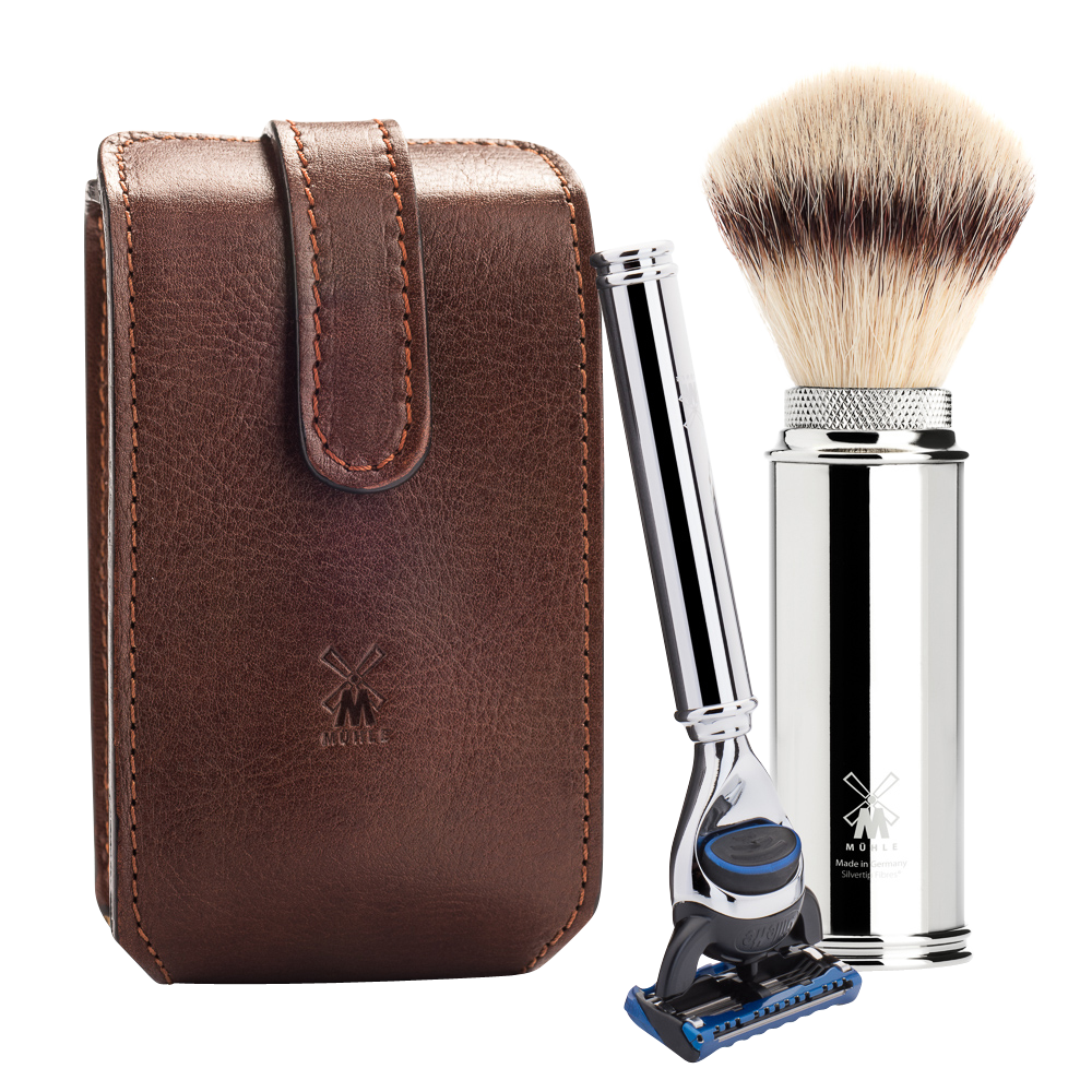 TRAVEL - Travel Shaving Set with Leather Pouch