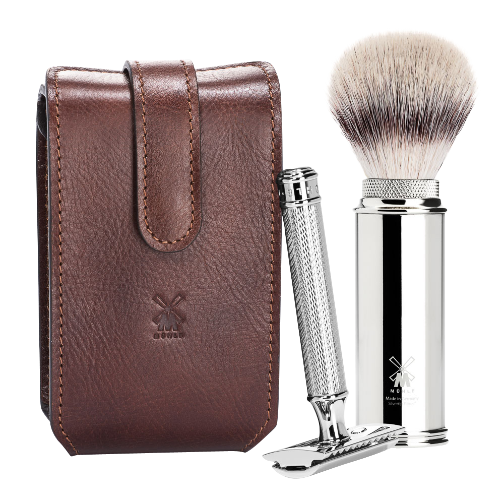 TRAVEL - Travel Shaving Set with Leather Pouch