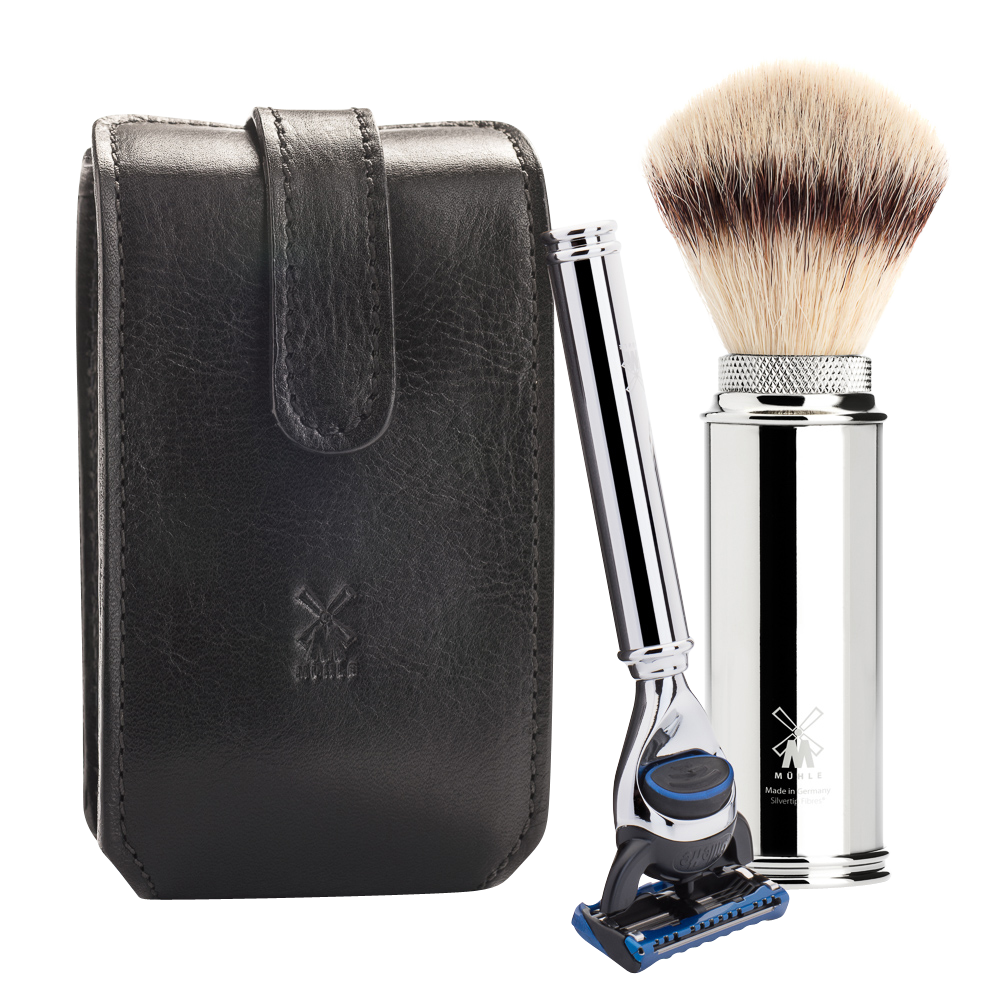 TRAVEL - Travel Shaving Set with Leather Pouch